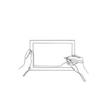 continuous line drawing writing on digital tablet illustration vector