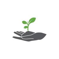 Hand and Plant icon design. plant leaf Pictogram. seed and hand linear logo. Tree in hand vector. Vector illustration