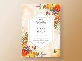 wedding invitation card template with hand drawn autumn leaves vector