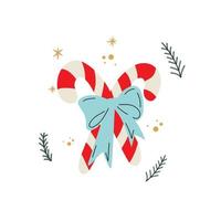 Vector illustration with two sloppy hand drawn candy canes tied with blue ribbon