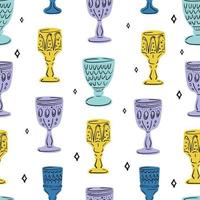 Hand drawn wine glasses seamless pattern. Christmas vector seamless pattern.