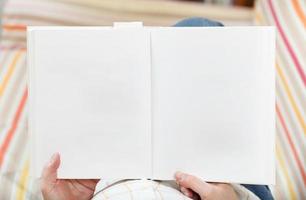 man read book with blank pages photo