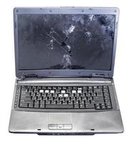 front view of old broken laptop isolated photo