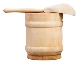 side view wooden cup and spoon isolated photo