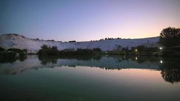 8K Sunrise at the white Pamukkale travertines by the lake video