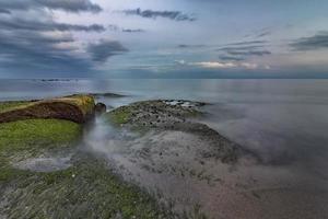 belleza mar en calma con rocas con algas foto