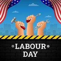 Happy Labour Day Background with Yellow Stripe and Tools vector