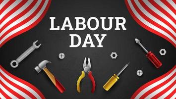 Happy Labour Day Background with Yellow Stripe and Tools vector