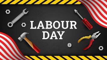 Happy Labour Day Background with Yellow Stripe and Tools vector