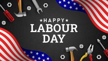 Happy Labour Day Background with Yellow Stripe and Tools vector