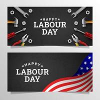 Happy Labour Day Background with Yellow Stripe and Tools vector