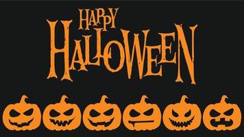 Banner Happy Halloween. Black background, orange pumpkins. Can be used as a poster or greeting card. vector