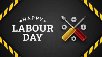 Happy Labour Day Background with Yellow Stripe and Tools vector