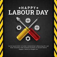 Happy Labour Day Background with Yellow Stripe and Tools vector