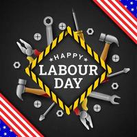 Happy Labour Day Background with Yellow Stripe and Tools vector