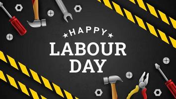 Happy Labour Day Background with Yellow Stripe and Tools vector