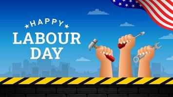 Happy Labour Day Background with Yellow Stripe and Tools vector