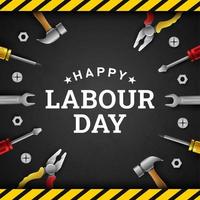 Happy Labour Day Background with Yellow Stripe and Tools vector