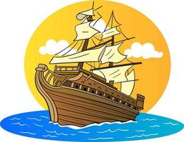 ilustración vectorial del viejo barco en el mar vector