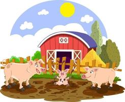 cute pig family on the farm vector