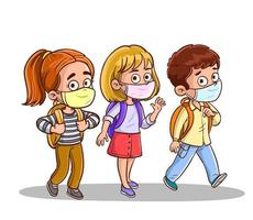 Kids walking and going back to school vector illustration.