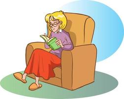 vector illustration of woman reading her book while sitting on sofa