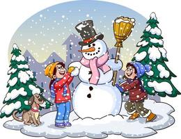 Illustration of Kids Making a Snowman vector