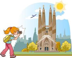 photographer girl takes picture of Sagrada Familia vector