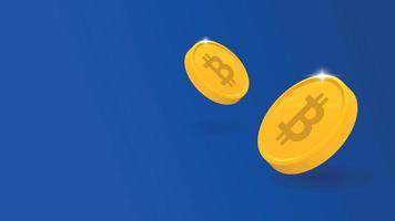 Shiny and floating Bitcoin coins. BTC cryptocurrency on a blue background. vector