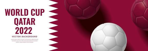 World cup 2022 banner, football with flag of Qatar, vector illustration