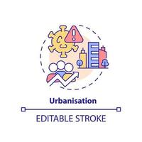 Urbanisation concept icon. Virus spreading. Reason for increased risk of pandemic abstract idea thin line illustration. Isolated outline drawing. Editable stroke. vector