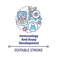 Immunology and assay development concept icon. Pandemic preclinical research abstract idea thin line illustration. Isolated outline drawing. Editable stroke. vector