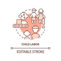 Child labour terracotta concept icon. Lack of education. Cause of overpopulation abstract idea thin line illustration. Isolated outline drawing. Editable stroke. vector
