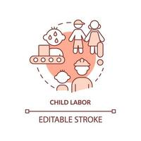 Child labour terracotta concept icon. Lack of education. Cause of overpopulation abstract idea thin line illustration. Isolated outline drawing. Editable stroke. vector