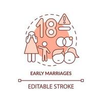 Early marriages terracotta concept icon. Teenagers. Social effect of overcrowding abstract idea thin line illustration. Isolated outline drawing. Editable stroke. vector