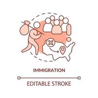 Immigration terracotta concept icon. Aliens social problem. Overpopulation cause abstract idea thin line illustration. Isolated outline drawing. Editable stroke. vector