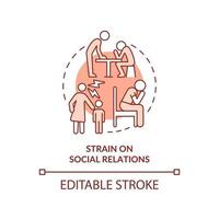 Strain on social relations terracotta concept icon. Negative effect of overcrowding abstract idea thin line illustration. Isolated outline drawing. Editable stroke. vector