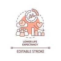 Lower life expectancy terracotta concept icon. Effect of global overpopulation abstract idea thin line illustration. Isolated outline drawing. Editable stroke. vector