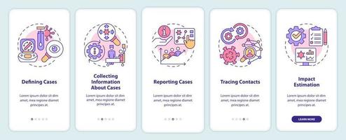 Disease monitoring steps onboarding mobile app screen. Walkthrough 5 steps editable graphic instructions with linear concepts. UI, UX, GUI template. vector