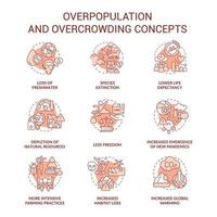 Overpopulation and overcrowding terracotta concept icons set. Global problems idea thin line color illustrations. Isolated symbols. Editable stroke. vector