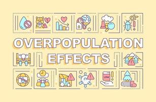 Overpopulation effects word concepts yellow banner. Problem impact. Infographics with editable icons on color background. Isolated typography. Vector illustration with text.