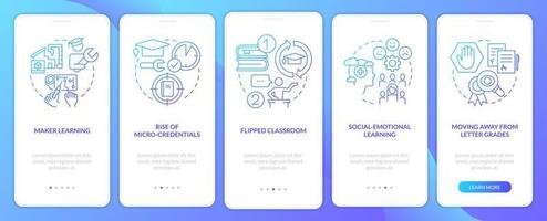 Trends in education blue gradient onboarding mobile app screen. Learning walkthrough 5 steps graphic instructions with linear concepts. UI, UX, GUI template. vector