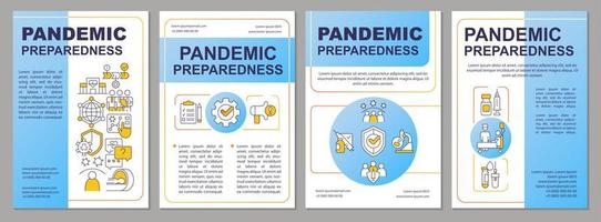 Pandemic preparedness blue brochure template. Leaflet design with linear icons. Vaccination. Editable 4 vector layouts for presentation, annual reports.