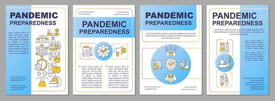 Pandemic preparedness blue brochure template. Leaflet design with linear icons. Vaccination. Editable 4 vector layouts for presentation, annual reports.