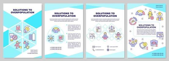 Solutions to overpopulation blue brochure template. Leaflet design with linear icons. Editable 4 vector layouts for presentation, annual reports.