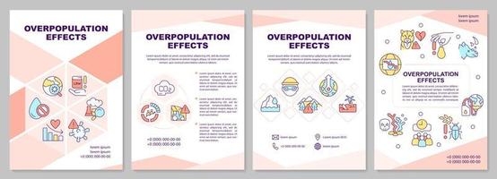 Overpopulation effects pink brochure template. Global problems. Leaflet design with linear icons. Editable 4 vector layouts for presentation, annual reports.