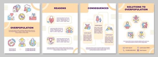 Overpopulation orange brochure template. Problem and solutions. Leaflet design with linear icons. Editable 4 vector layouts for presentation, annual reports.