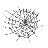 Spider web isolated on wite background. Outline cobweb for horror party designs. Vector illustration