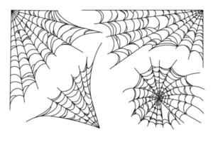 Spider web set isolated on white background. Spooky Halloween cobwebs. Vector illustration