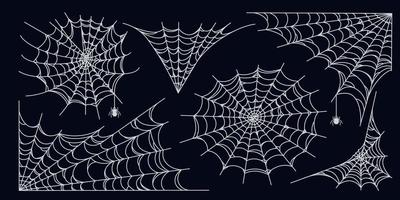 conjunto de telaraña aislado sobre fondo oscuro. espeluznantes telarañas de halloween con arañas. ilustración vectorial vector